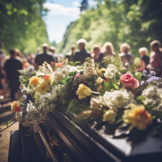 Coffin Outside With Mourners In Background