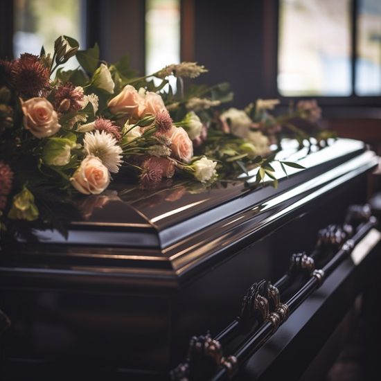 Dark Coffin With Flowers On Top