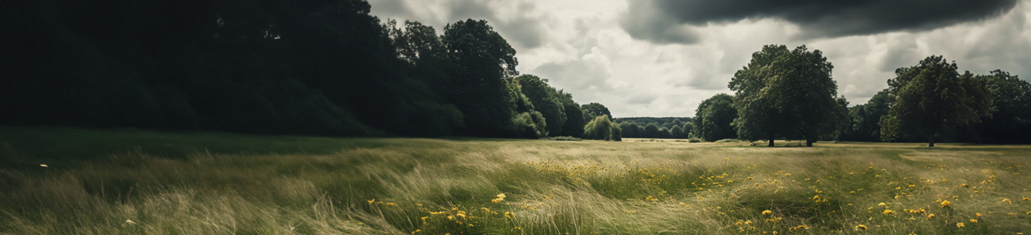 Field With Trees And Wildflowers