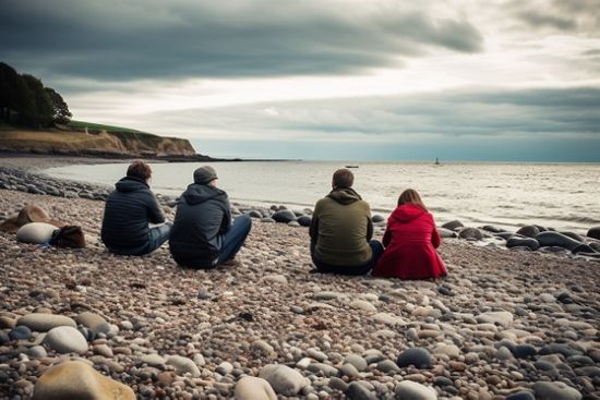 Family Sitting On Beach