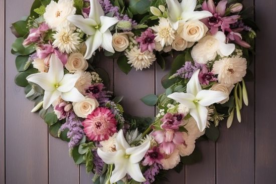 Pink And Purple Heart Shaped Funeral Wreath