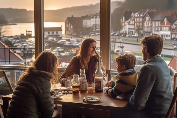 Family At Restaurant Overlooking Seaside