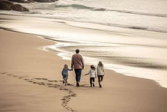 Family Walking On The Beach