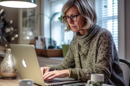 Woman Buying Funeral Plan On Computer