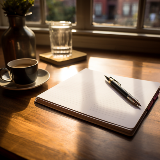 Notepad And Pen On Wooden Table