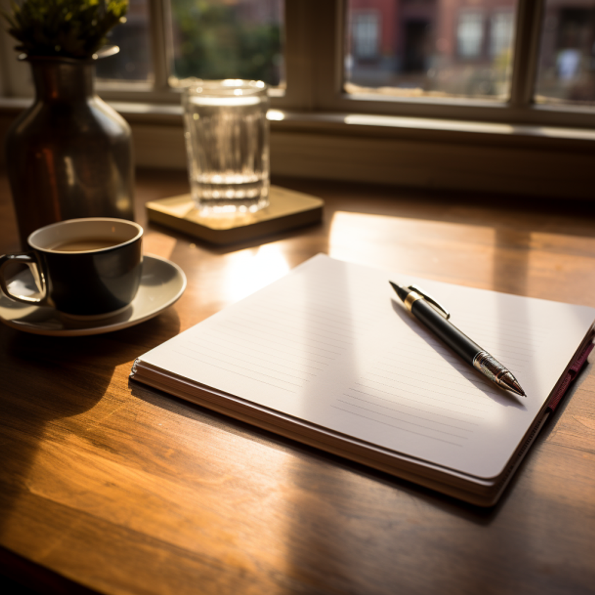 Notepad And Pen On Wooden Table