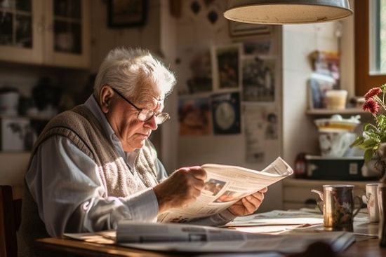 Older Man Reading Newspaper At Home