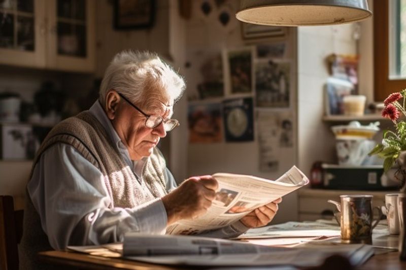 Older Man Reading Newspaper At Home