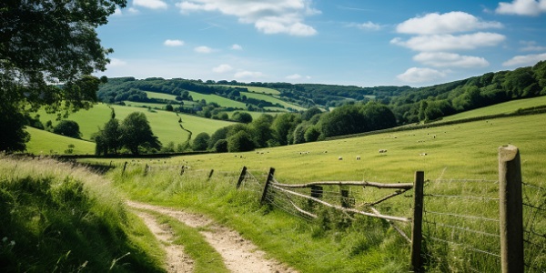 Green British Fields With Footpath