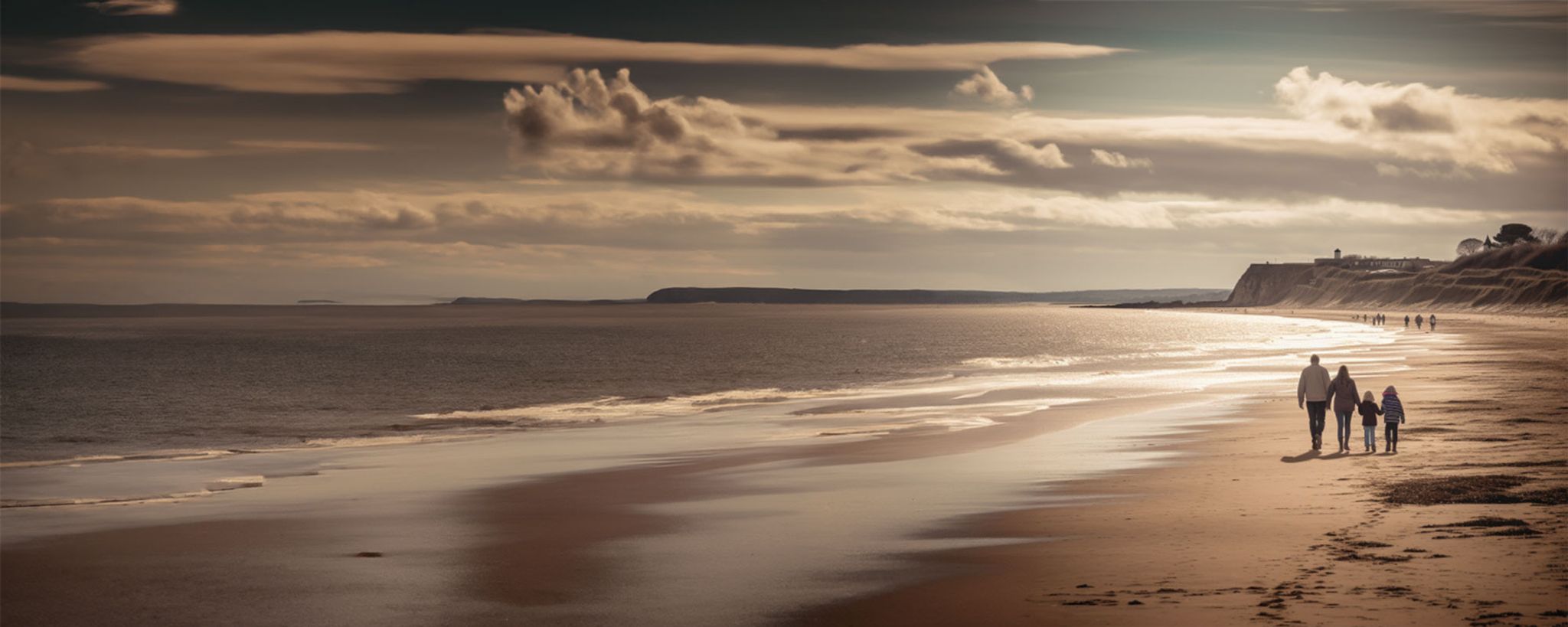 Family Holding Hands Walking On Beach