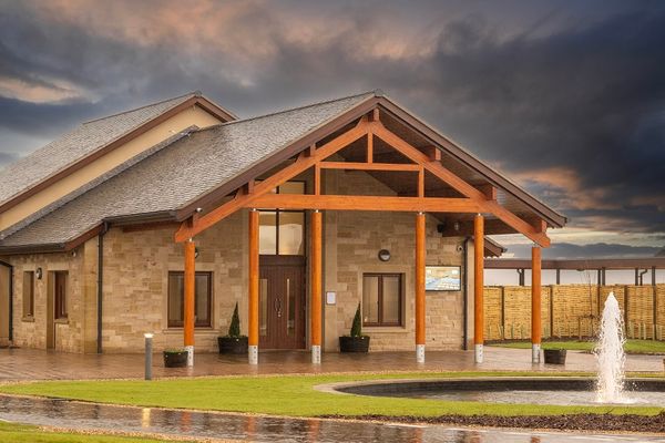 Bishopbriggs Crematorium External Close Up With Fountain