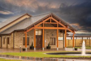 Bishopbriggs Crematorium External Close Up With Fountain