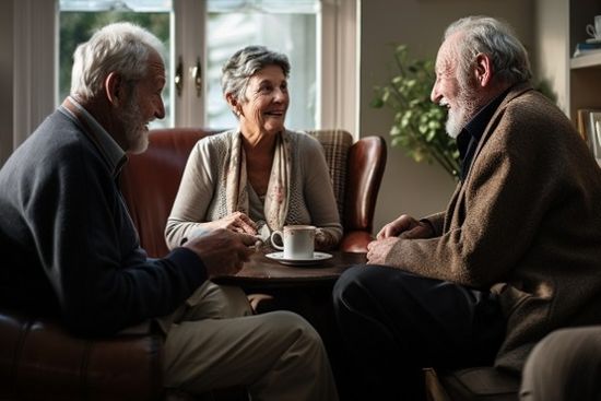 Three Older People Talking In Living Room
