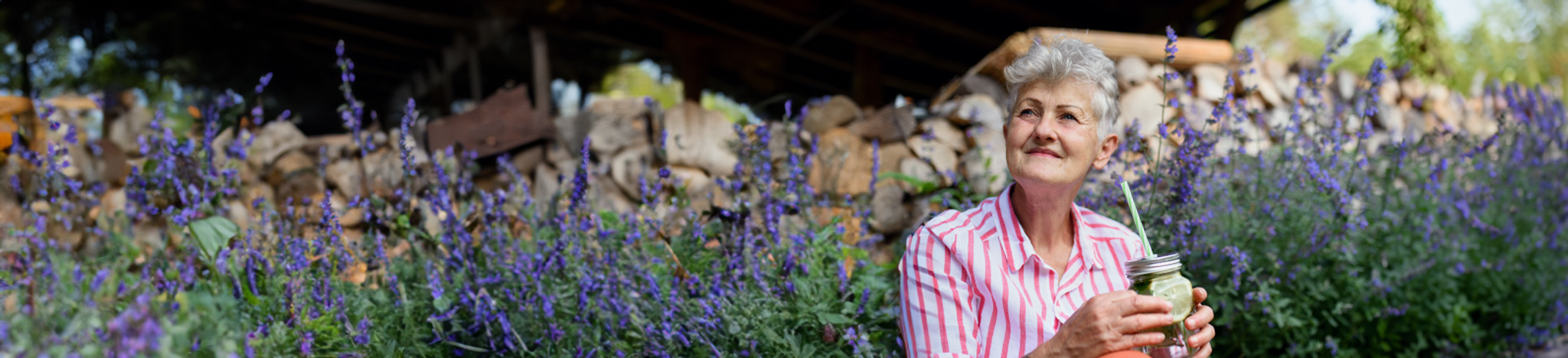 Older Lady In Front Of Lavender