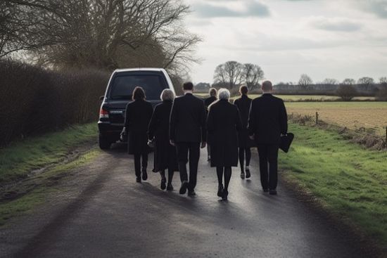 Mourners Walking Behind Funeral Car