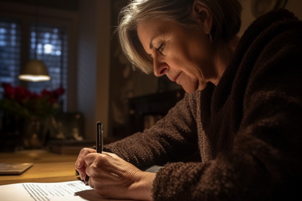 Older Lady Filling Out Funeral Plan Form