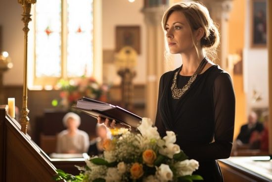 Funeral Celebrant With Folder In Chapel