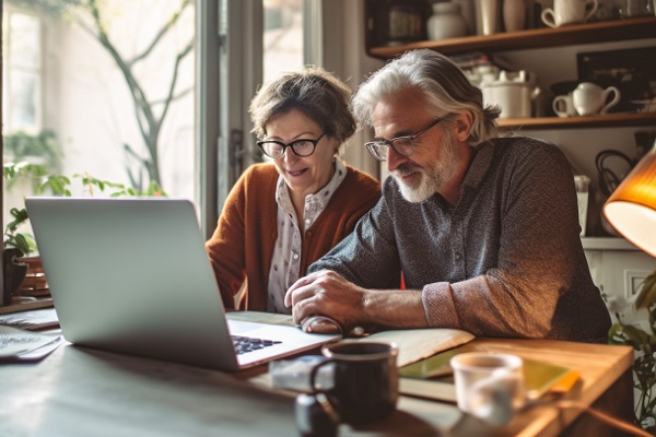 Older Couple Viewing Funeral Plans On Laptop