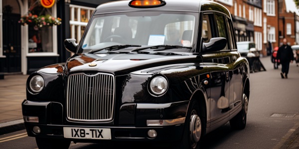 Black Taxi Driving Down Street