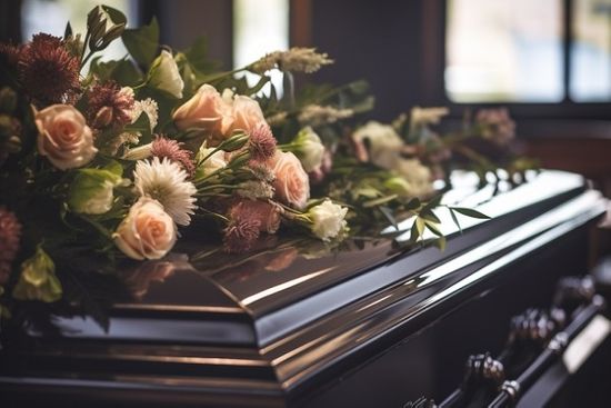 Dark Coffin With Flowers On Top