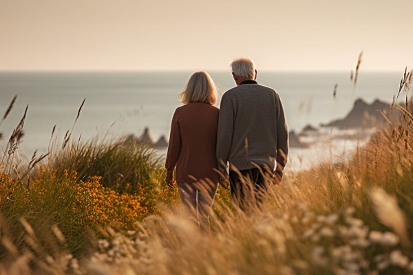 Older Couple Looking Out Over Ocean