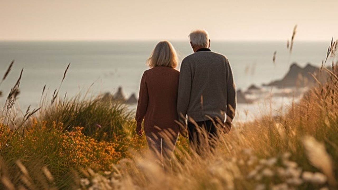 Older Couple Looking Out Over Ocean