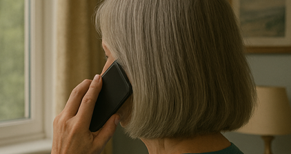 Lady With Grey Hair On Phone