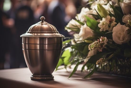 Metal Ashes Urn In Funeral Chapel