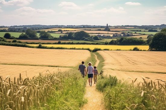 Family Walking In Wheat Field