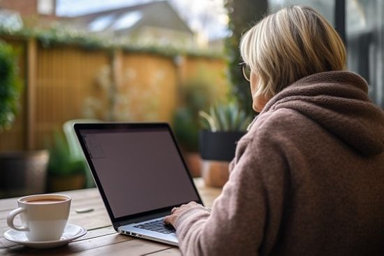 Lady Working On Laptop In Garden