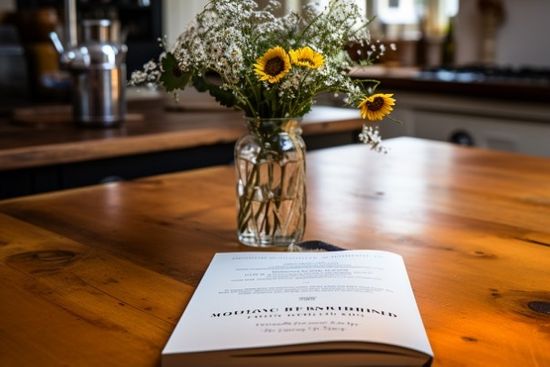 Book On Kitchen Table With Flowers