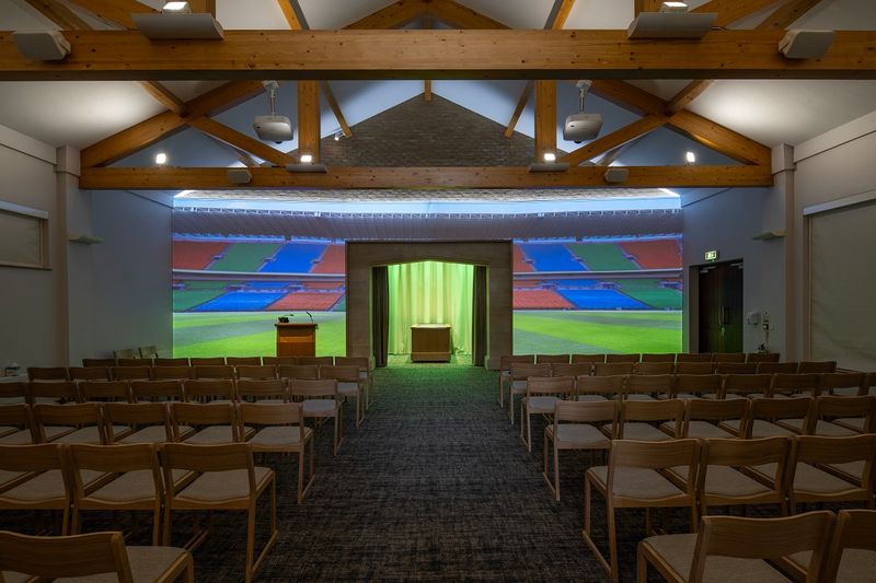 Football Pitch On Projection Wall At Gedling Crematorium