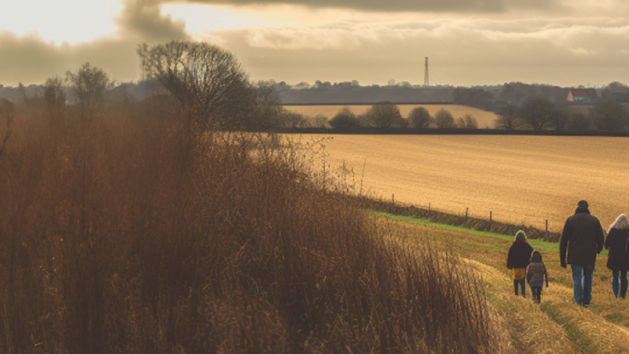 Family Walking In A Field