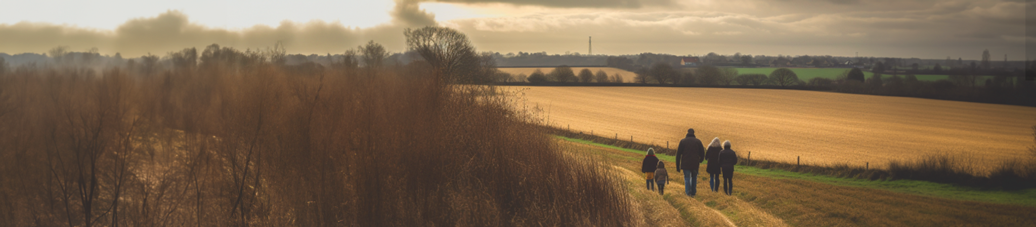 Family Walking In A Field